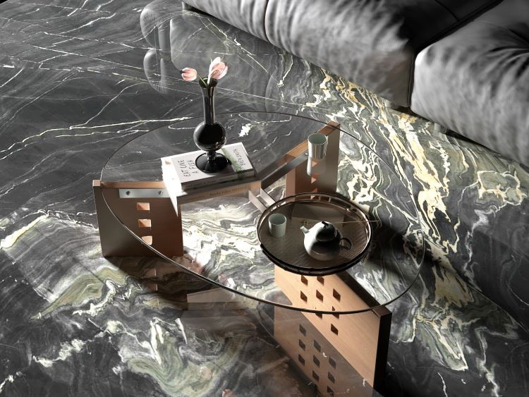 Portoro Karacabey Black Gold Marble Flooring