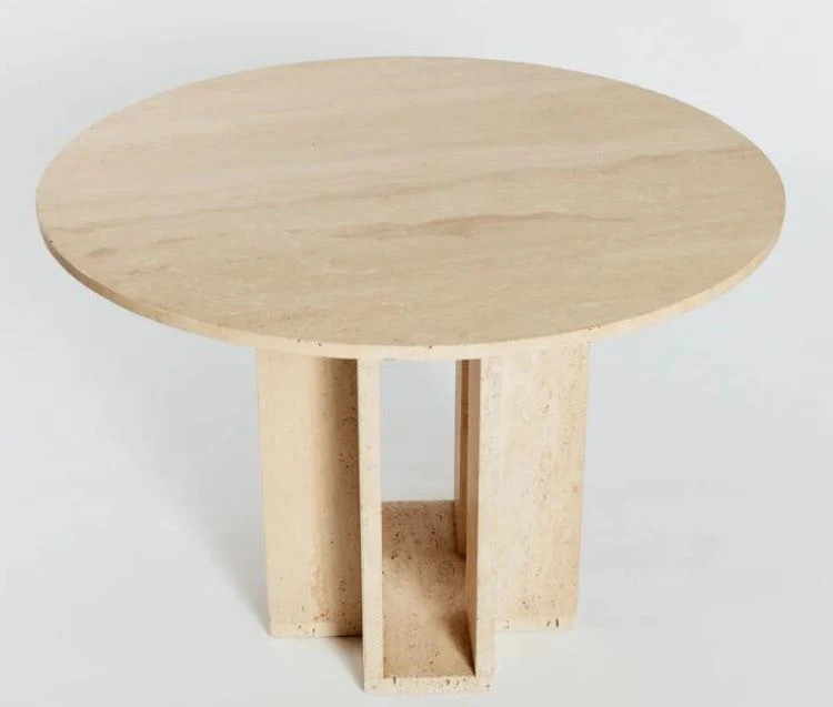 Round travertine Kitchen dining table with cubist base Round travertine Kitchen dining table with cubist base